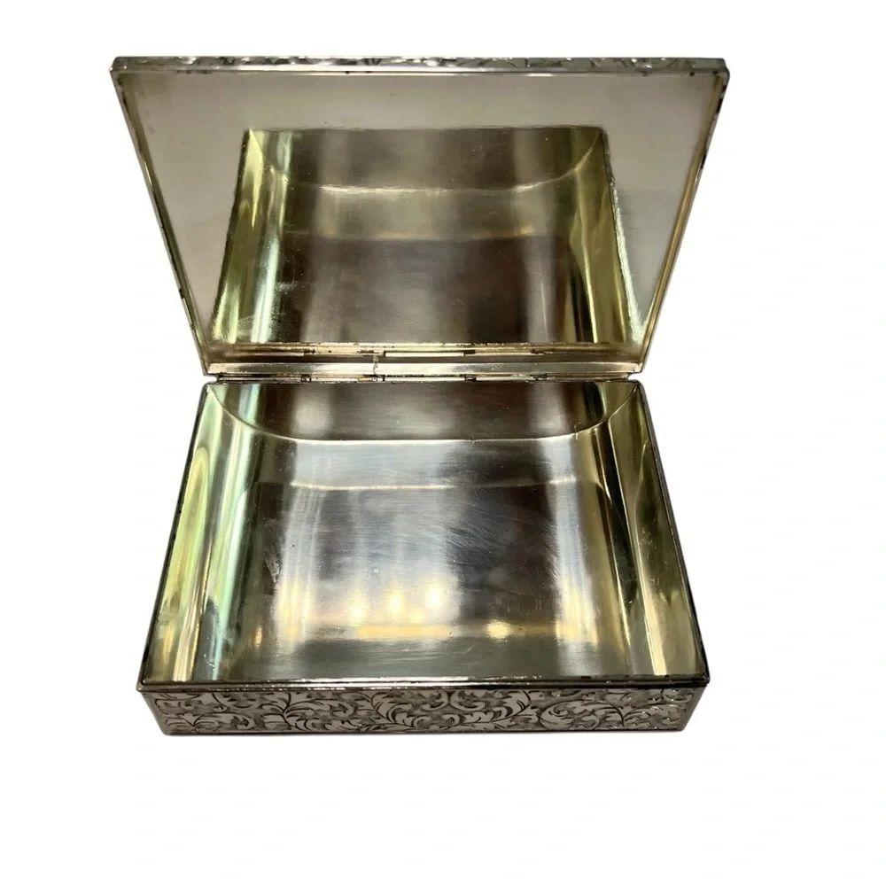 Vintage Silver Plated Engraved Trinket/ Cigarette Box Made in Japan